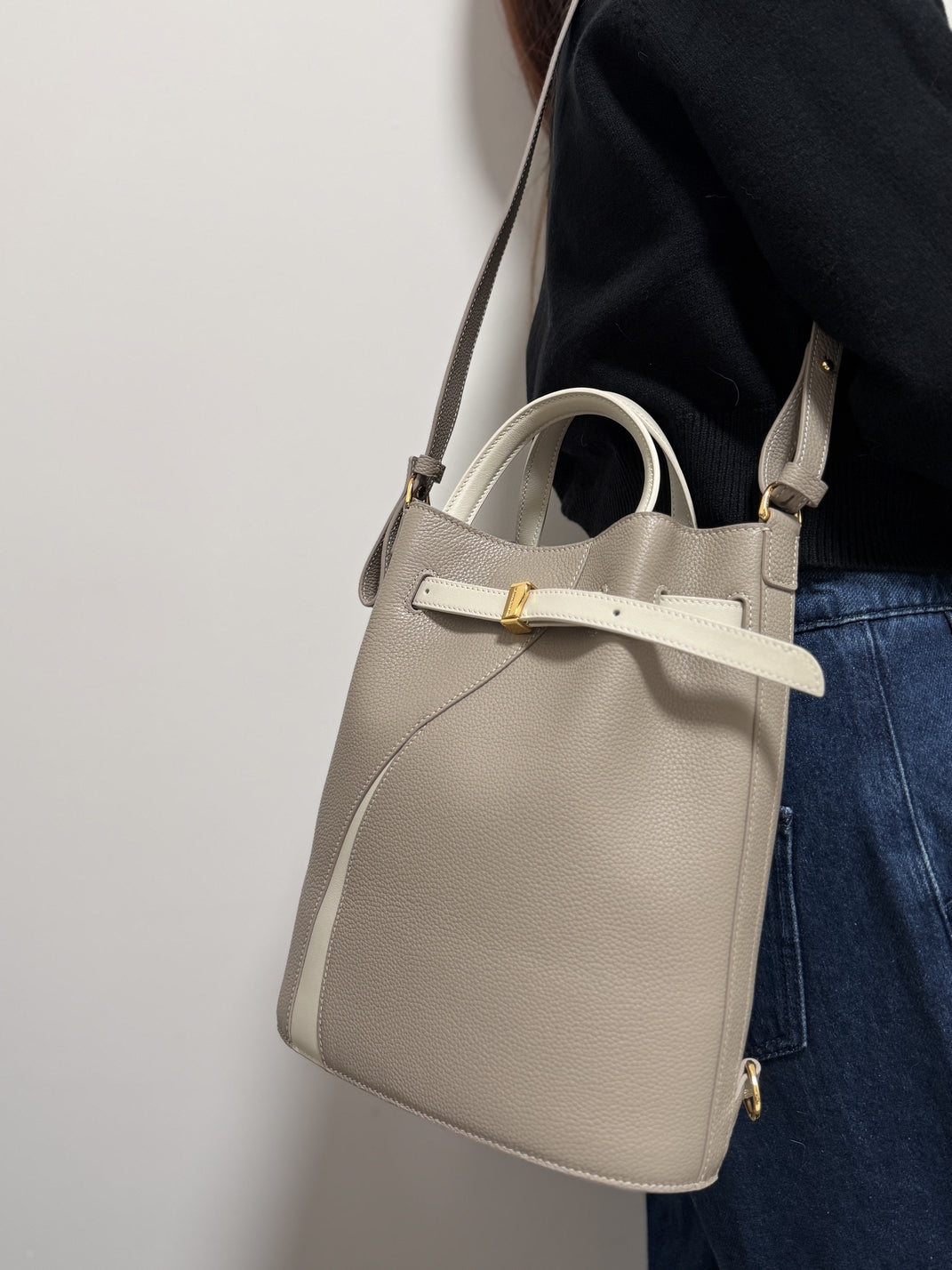 Functional Leather Bucket Bag Small Size