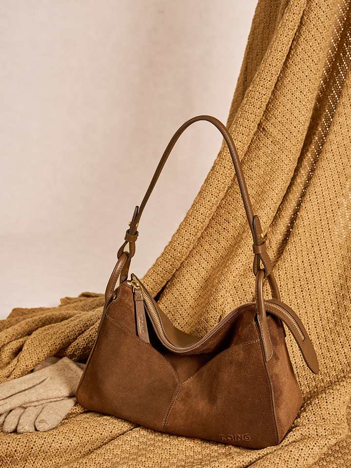 Freeform Casual Boston Bag in Suede Leather
