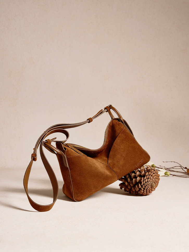 Freeform Casual Boston Bag in Suede Leather