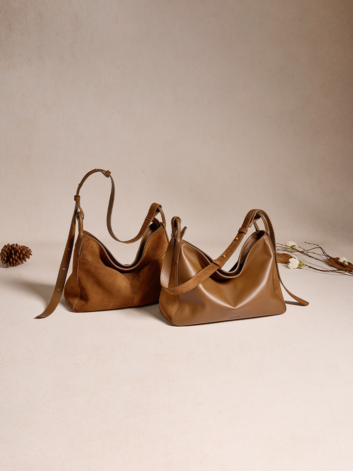 Freeform Hobo Bag in Suede Leather