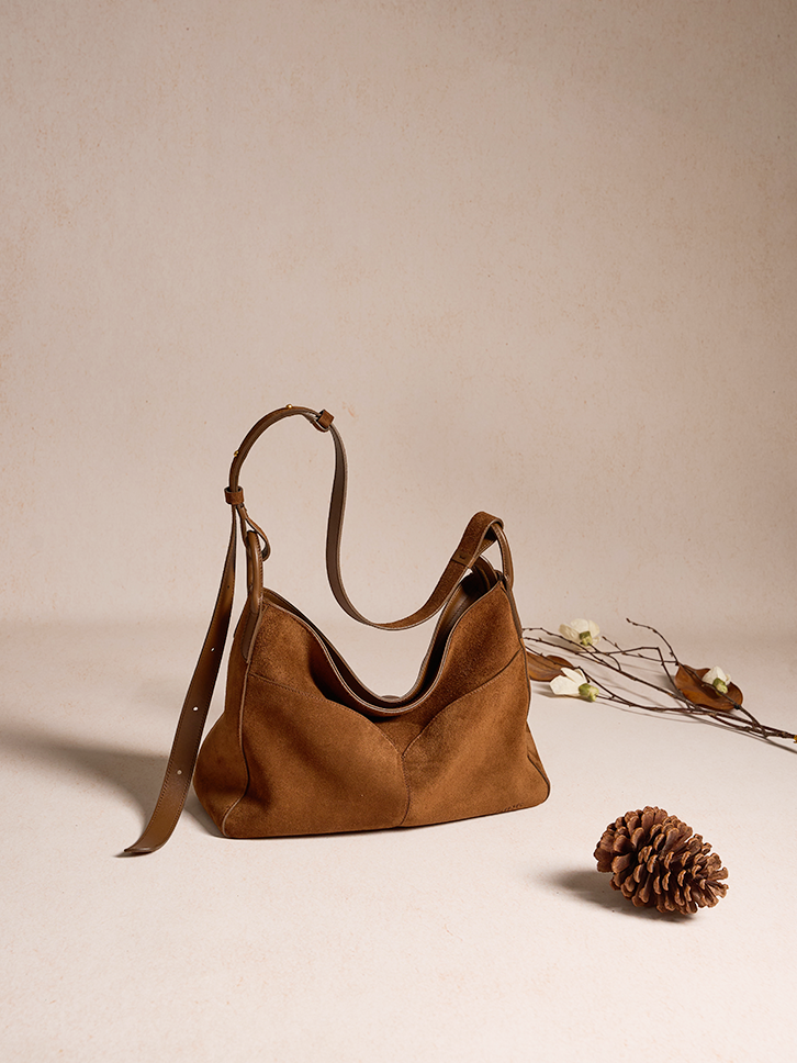 Freeform Hobo Bag in Suede Leather
