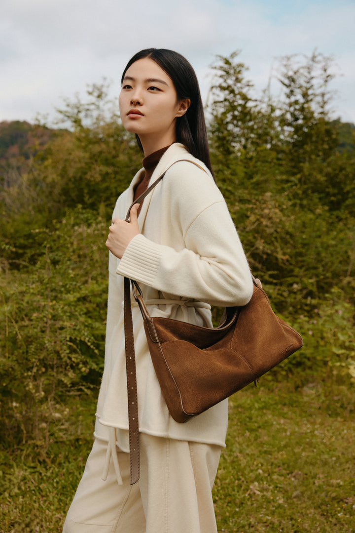 Freeform Hobo Bag in Suede Leather