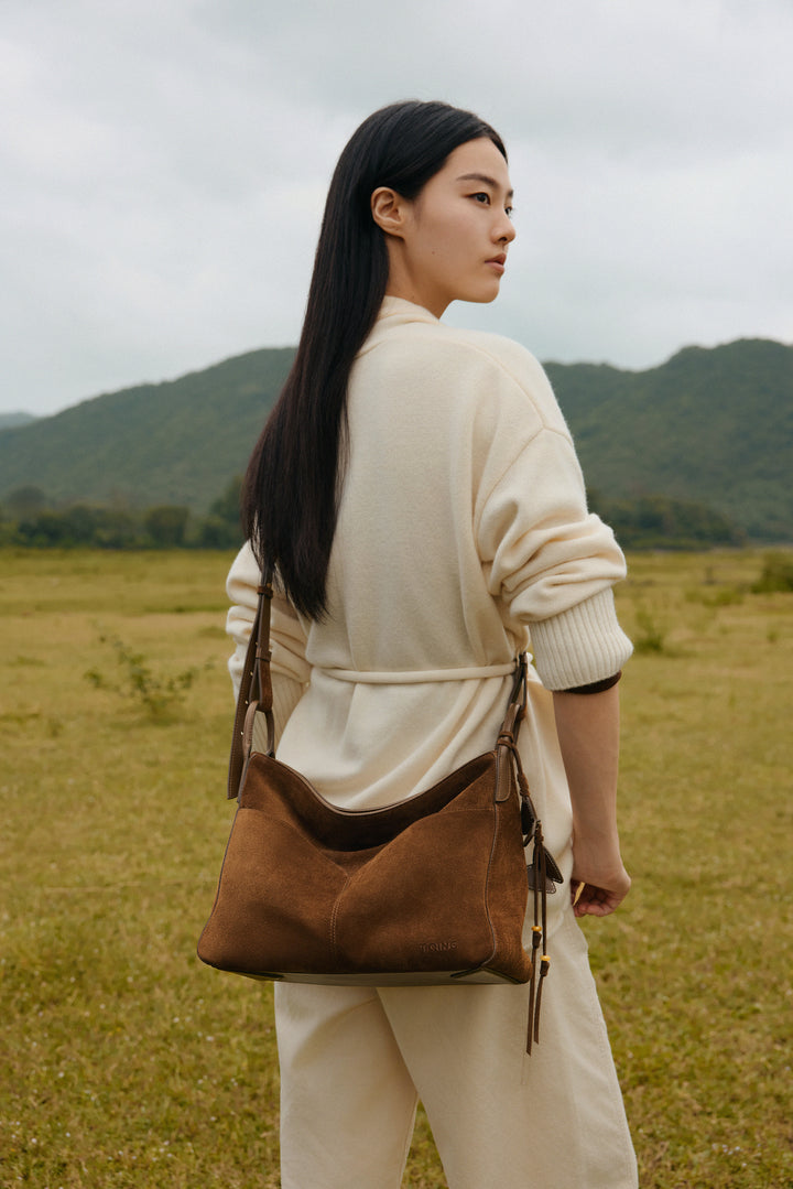 Freeform Hobo Bag in Suede Leather
