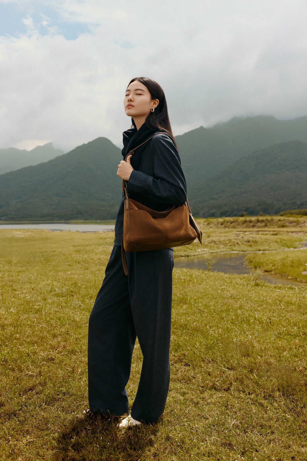 Freeform Hobo Bag in Suede Leather