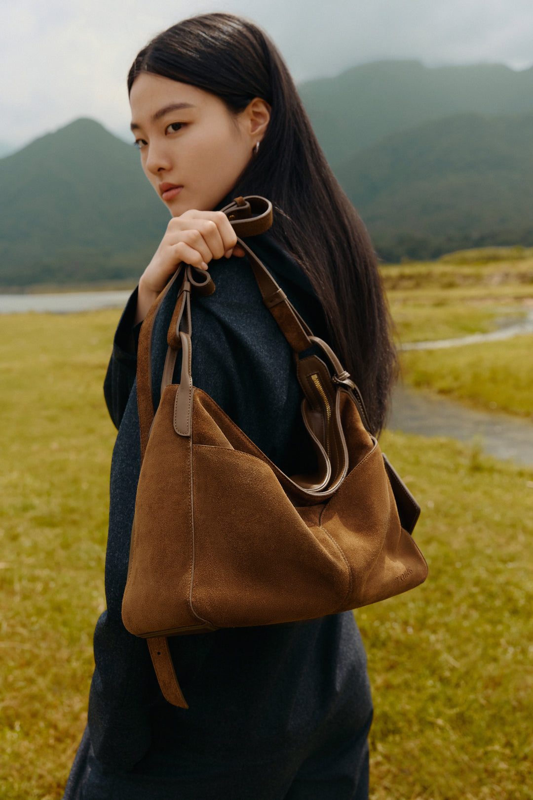 Freeform Hobo Bag in Suede Leather