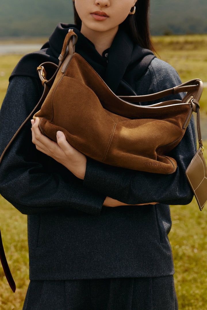 Freeform Hobo Bag in Suede Leather