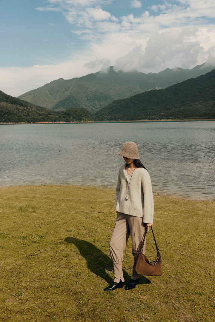 Freeform Hobo Bag in Suede Leather