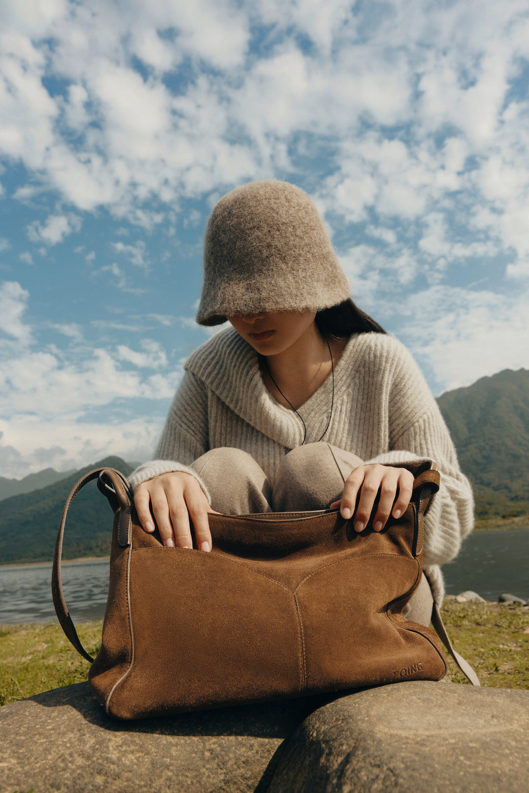 Freeform Hobo Bag in Suede Leather