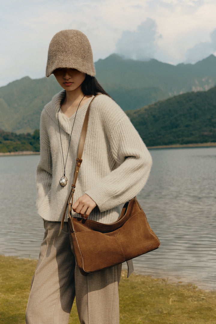 Freeform Hobo Bag in Suede Leather