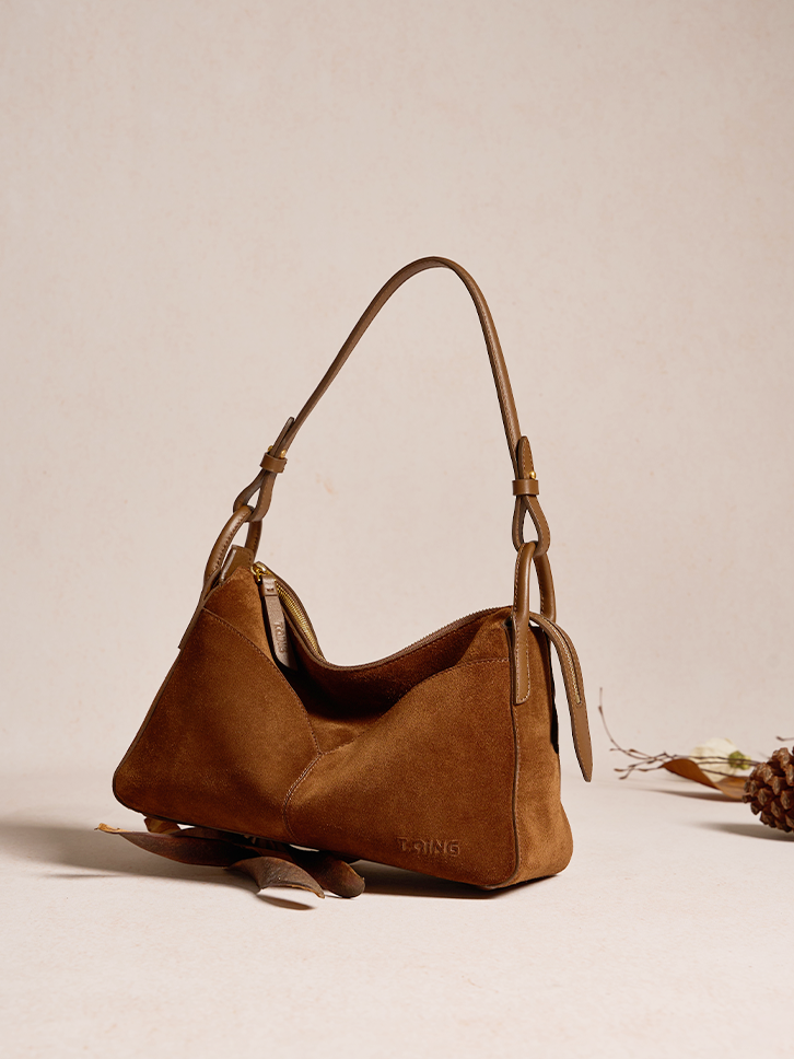 Freeform Casual Boston Bag in Suede Leather