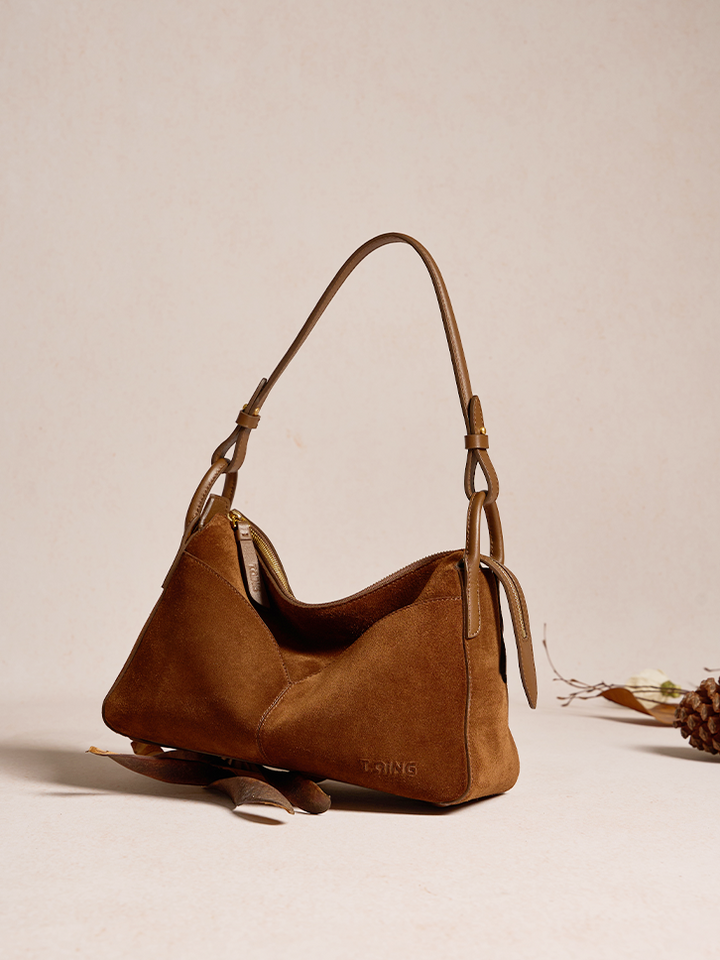 Freeform Casual Boston Bag in Suede Leather