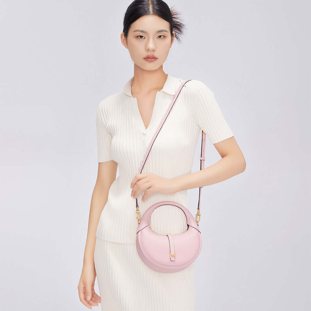 TQING Wind Chime Crescent Bag Shoulder Bag #color_peach-pink