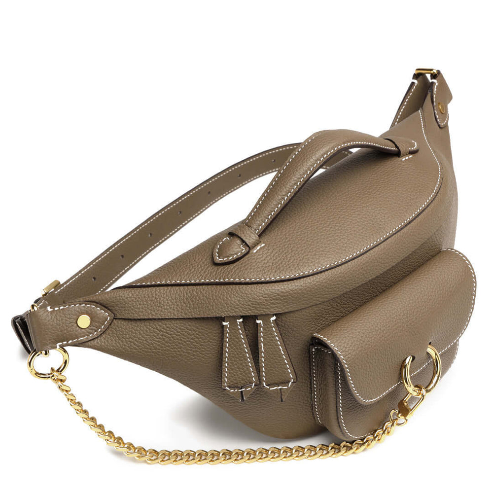 TQING Calf Leather Fanny Pack Waist Bag Bum Bag #color_brown