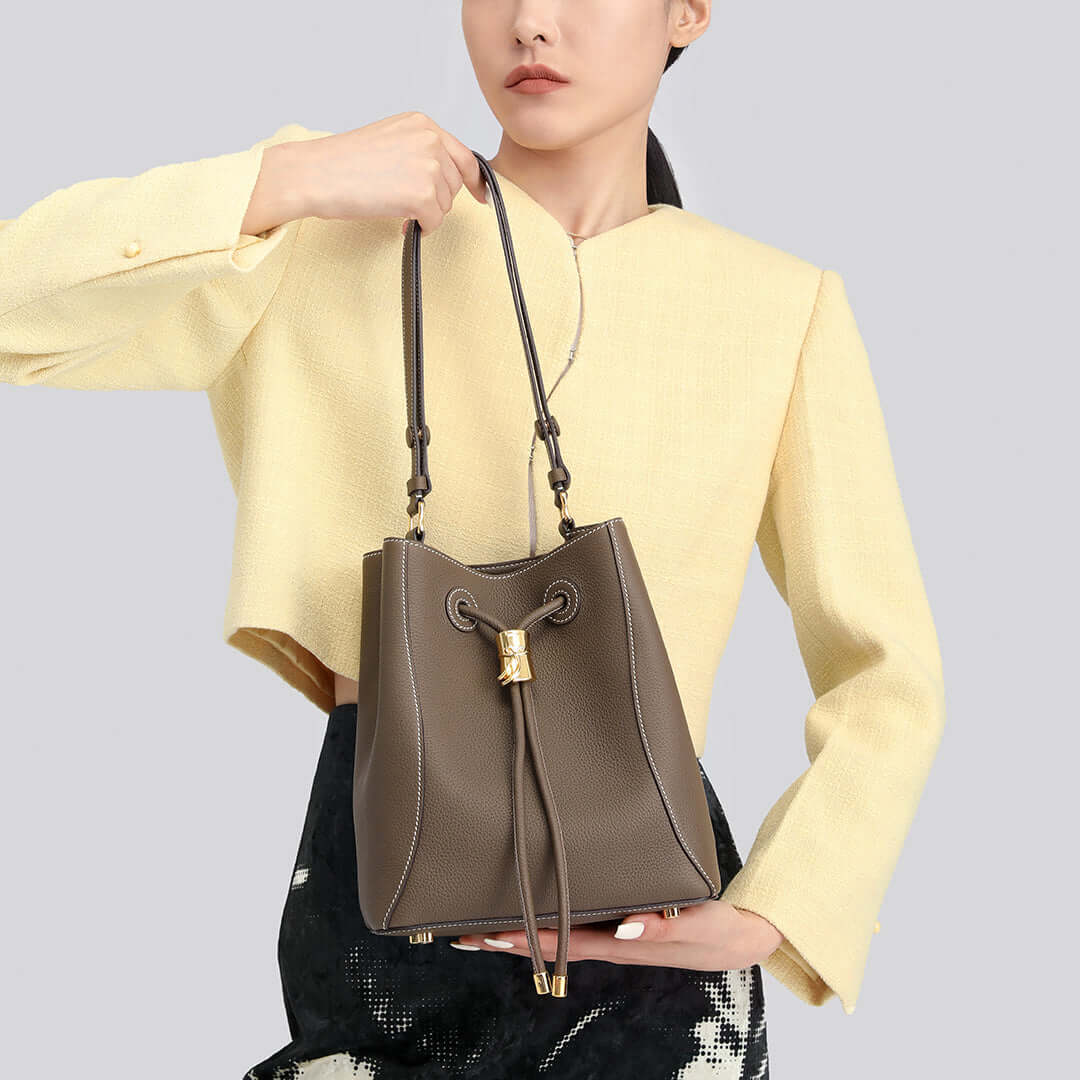 Slender Waist Shoulder Bucket Bag #color_etoupe