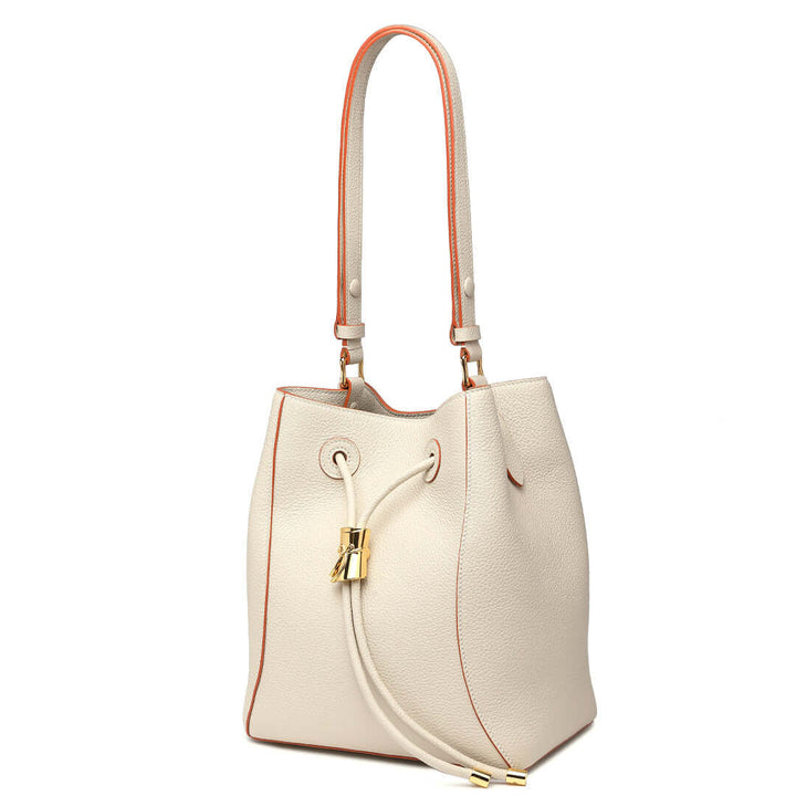Slender Waist Shoulder Bucket Bag #color_cream-white